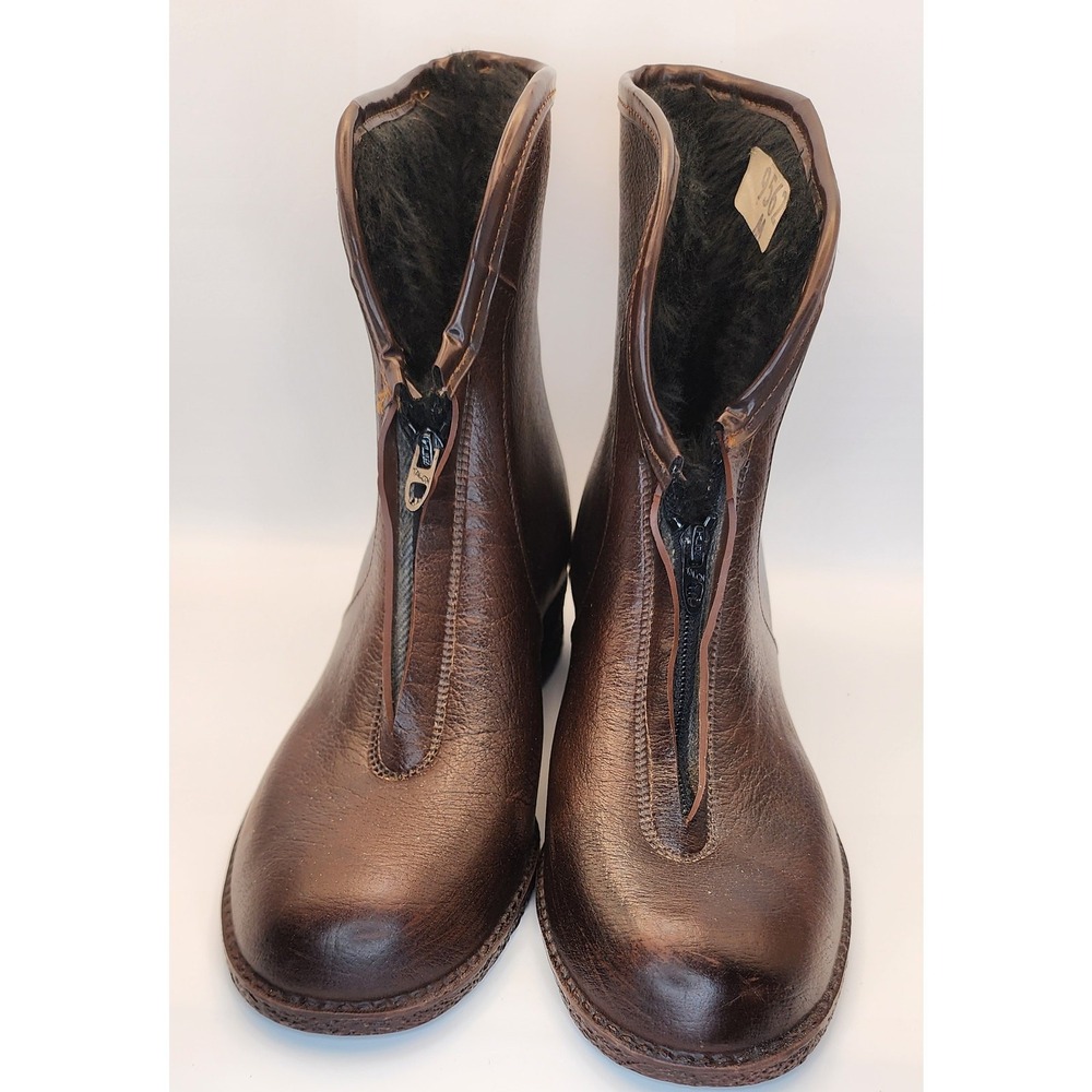 Women's Brown Rubber Waterproof Short Boots Front Zip Lined Size 9 - Picture 2 of 10
